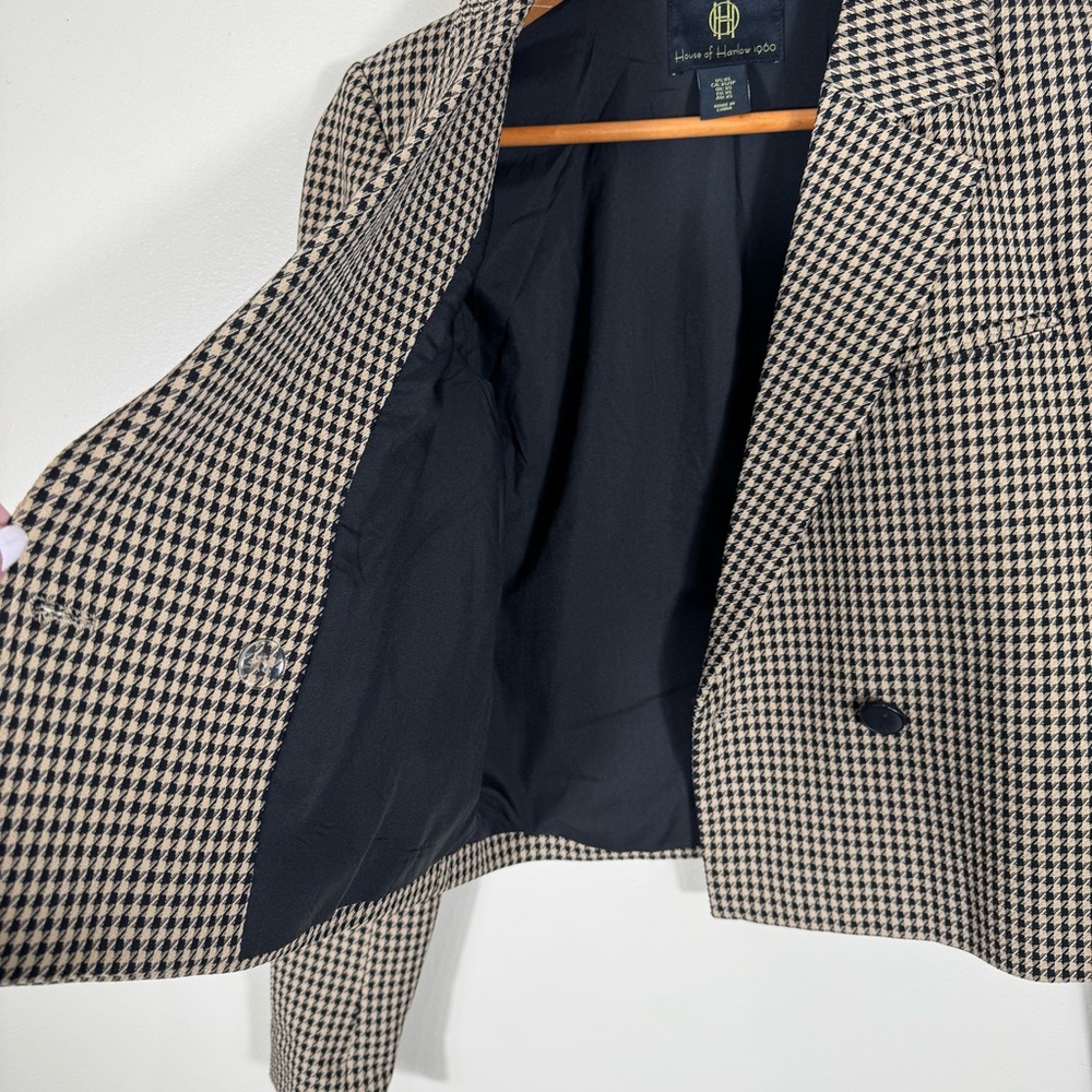 House of Harlow 1960 Womens Notched Lapel Houndstooth Blazer XS Tan Black Career - Picture 11 of 12